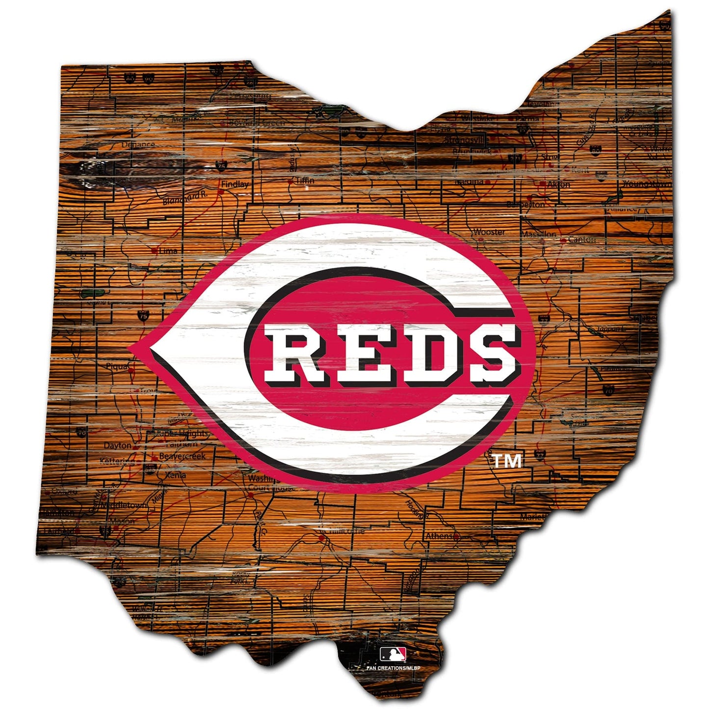 Cincinnati Reds Distressed State With Logo Sign