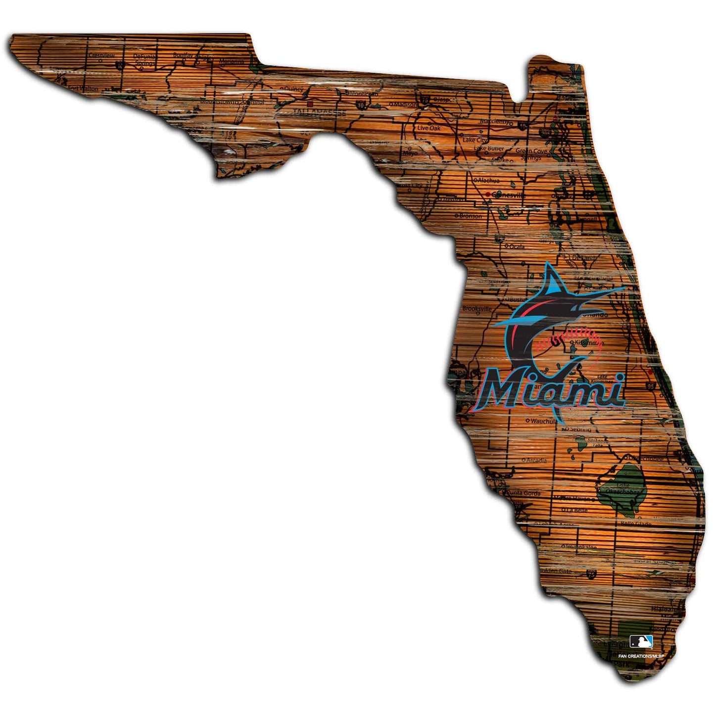 Miami Marlins Distressed State With Logo Sign