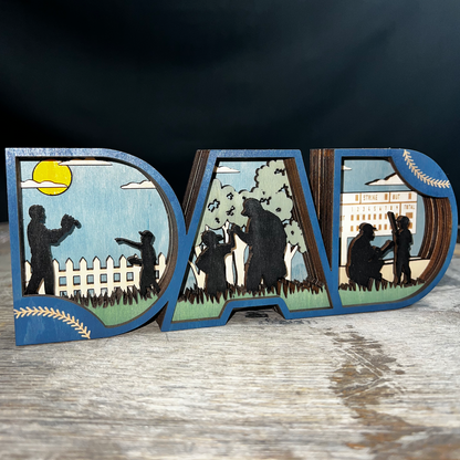 PRE-ORDER - "DAD" 3D Layered Wood Art - Baseball Shelf Decor