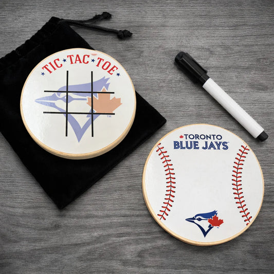 Toronto Blue Jays Portable Dry Erase Game Board - 6.5" Double-Sided Wooden Tic Tac Toe Travel Set with Marker & Bag