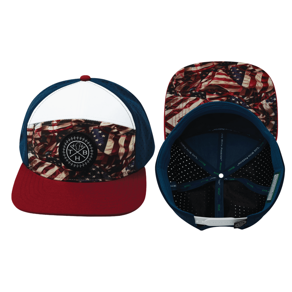 Color Vibes Hat | Flat Bill | Silk Flag - Dark Red - White - Navy