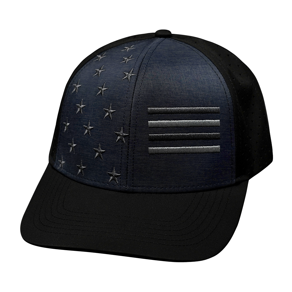 Flag Hat | Baseball Hat Fit | Black - Ocean Blue