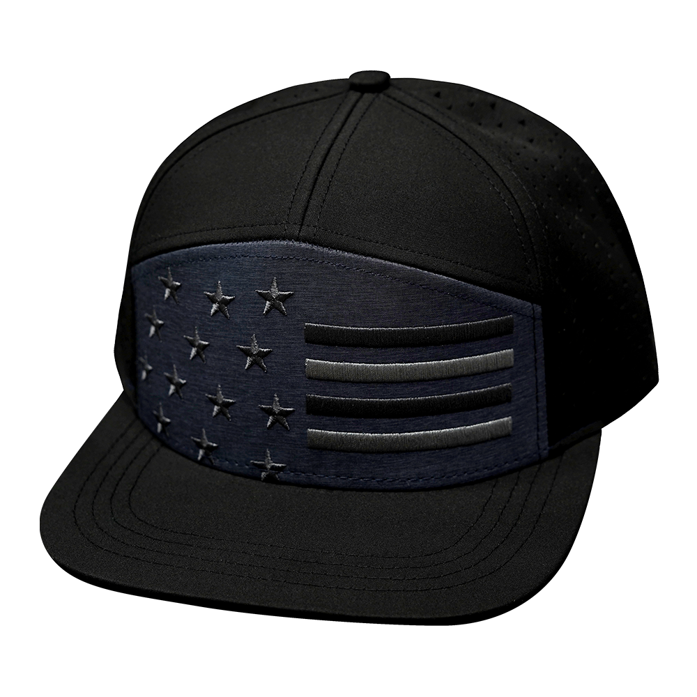 Flag Hat | Flat Bill | Black - Ocean Blue