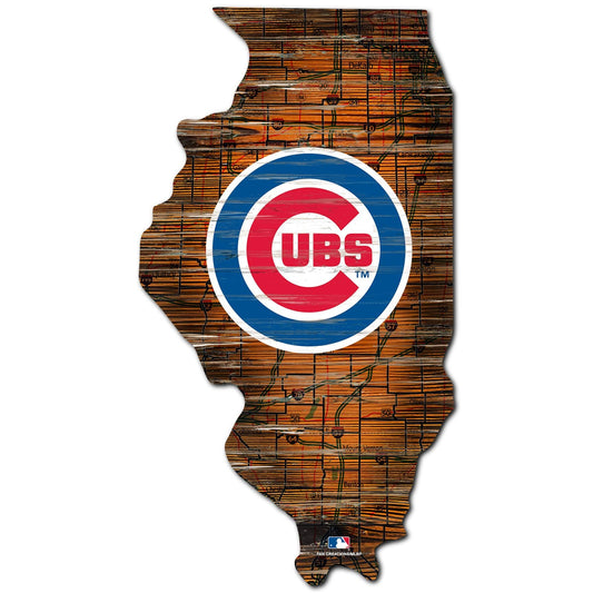 Chicago Cubs Distressed State With Logo Sign