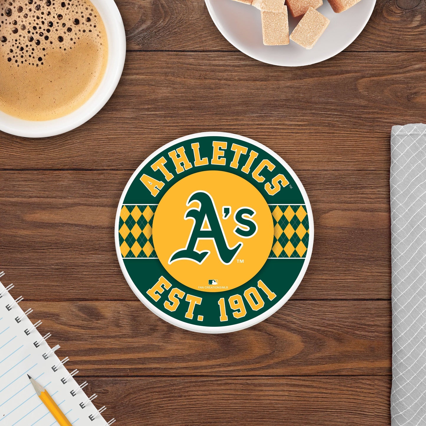 MLB - Oakland Athletics 4 inch Ceramic Argyle Coaster