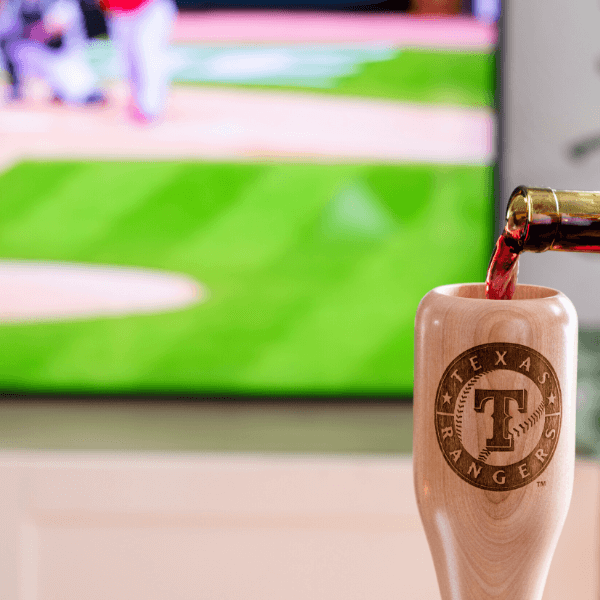 baseball bat wine glass Texas Rangers close up