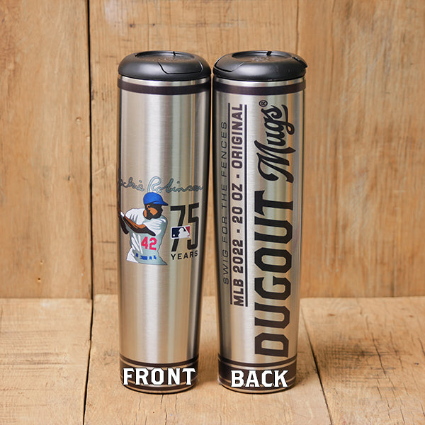 Jackie Robinson's 75th Year Anniversary Stainless Dugout Mug® | Metal Baseball Bat Mug