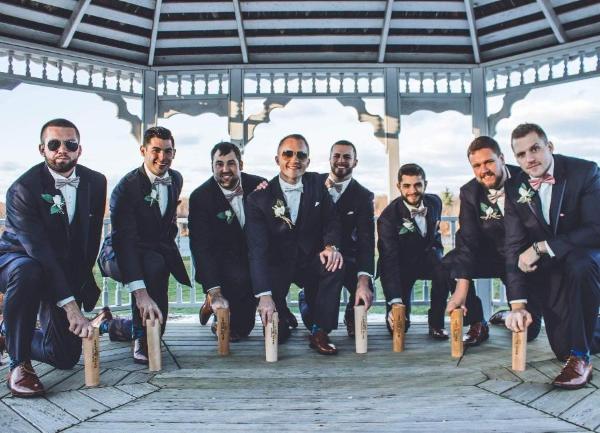 groomsmen and their Dugout Mug gifts